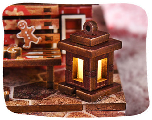Lit lantern beside the bench
